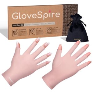 Thickened UV Gloves for Nails, UPF50+ UV Protection Gloves, Fingerless Design for Women Gel Manicures Anti UVA UVB Light(One Size Fits Most/Blush Pink)
