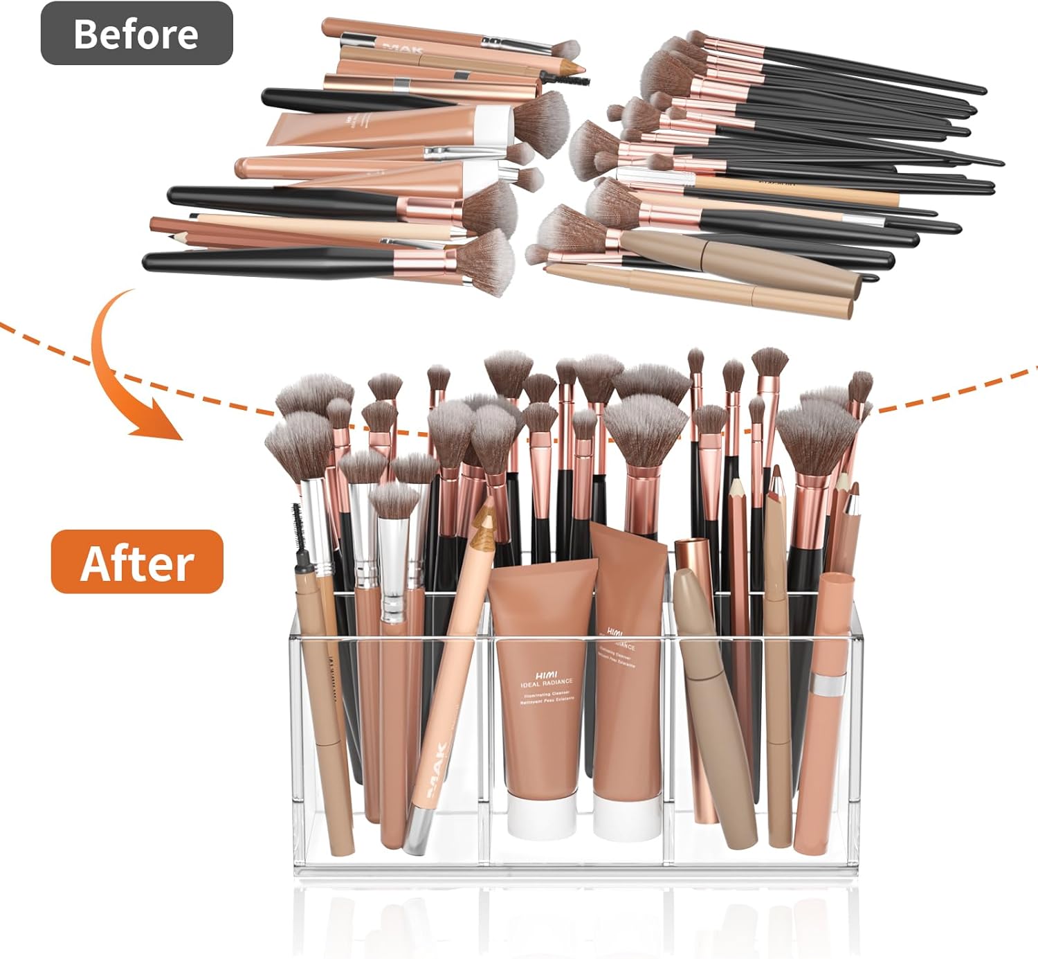 HIIMIEI Clear Acrylic Makeup Brush Holder Organizer with 6 Slots for Vanity Countertop - Image 4