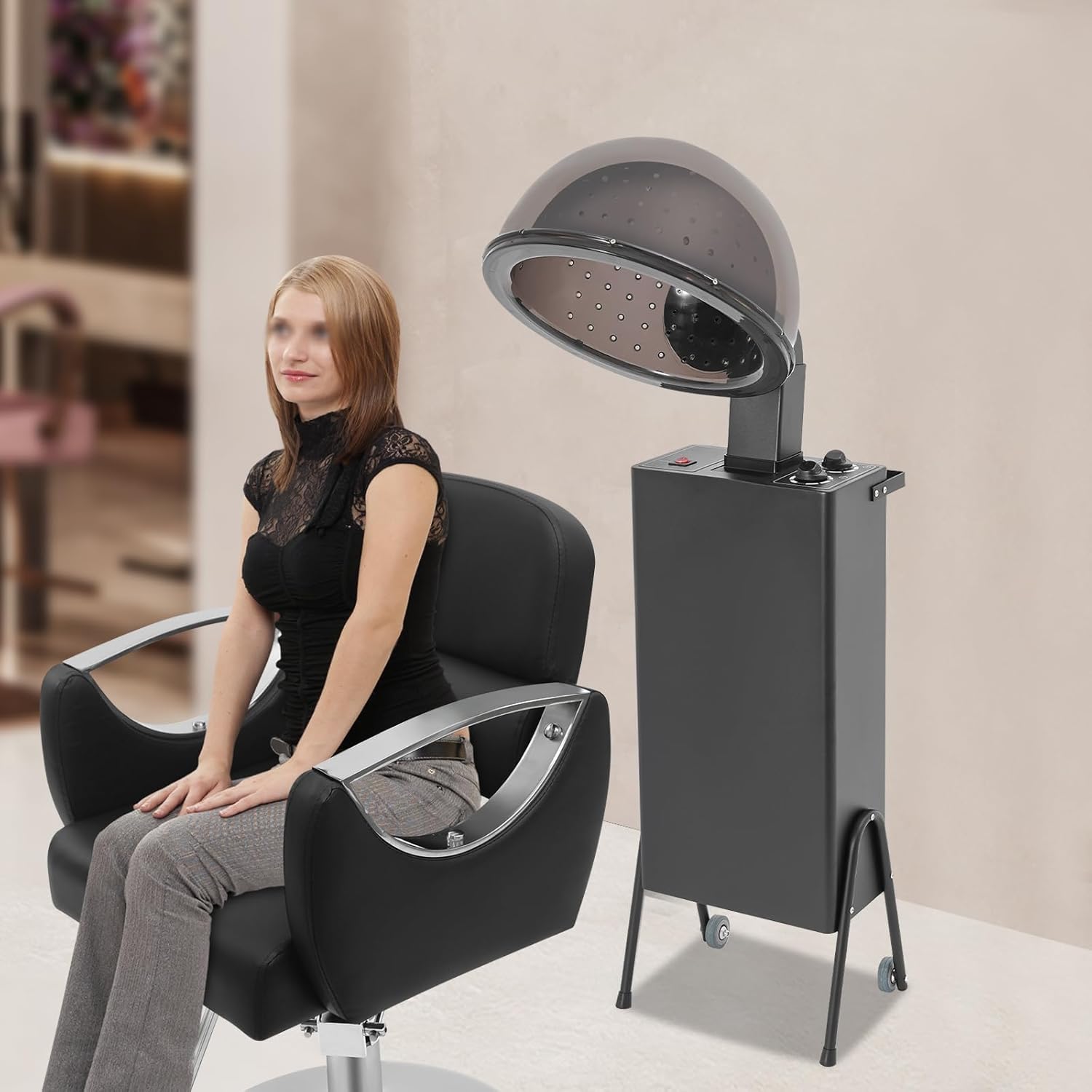 1200W Professional Hooded Hair Dryer with Wheels and 3 Temperature Settings - Image 3
