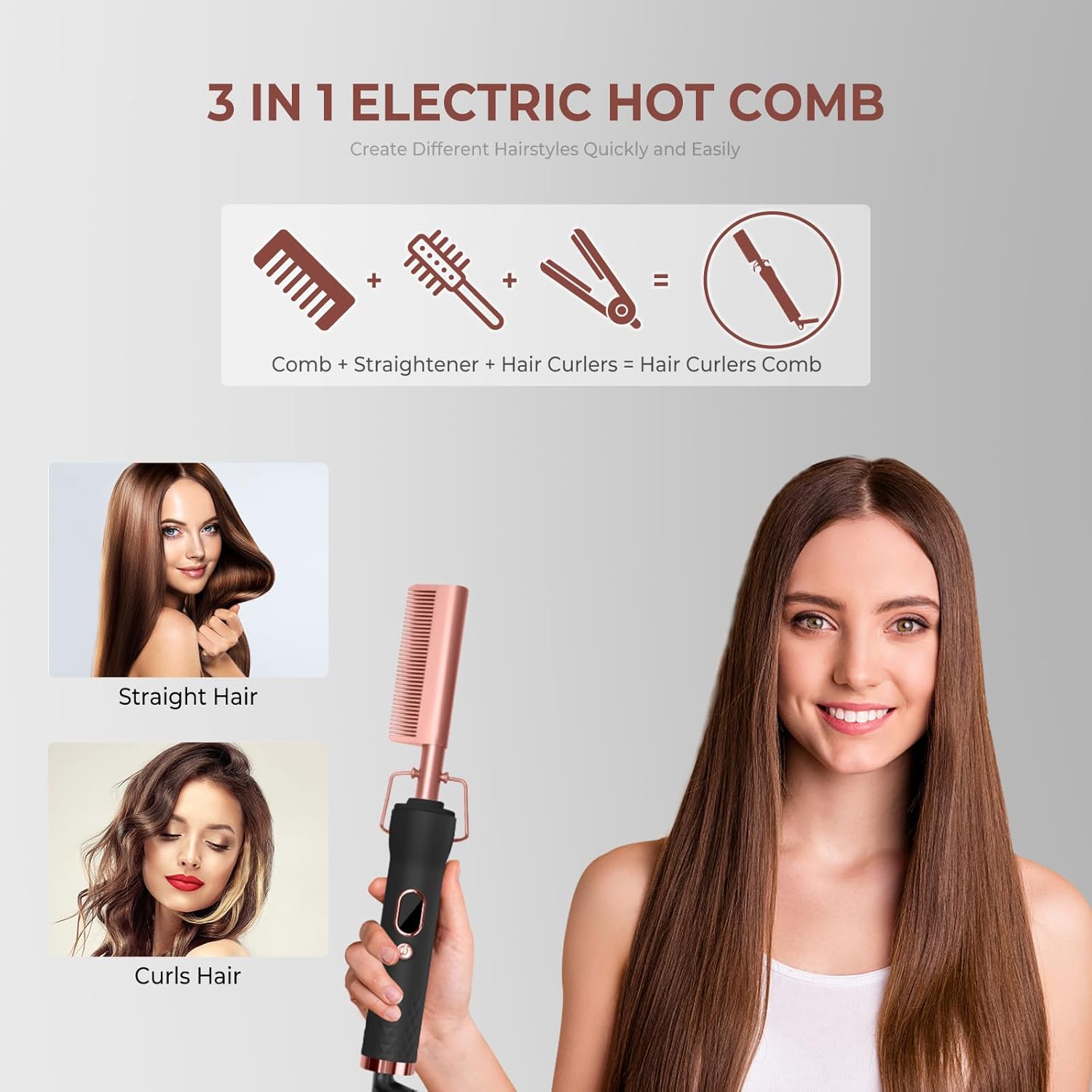 12 Setting Electric Hot Comb for Wigs Human Hair Up to 450°F - Image 3