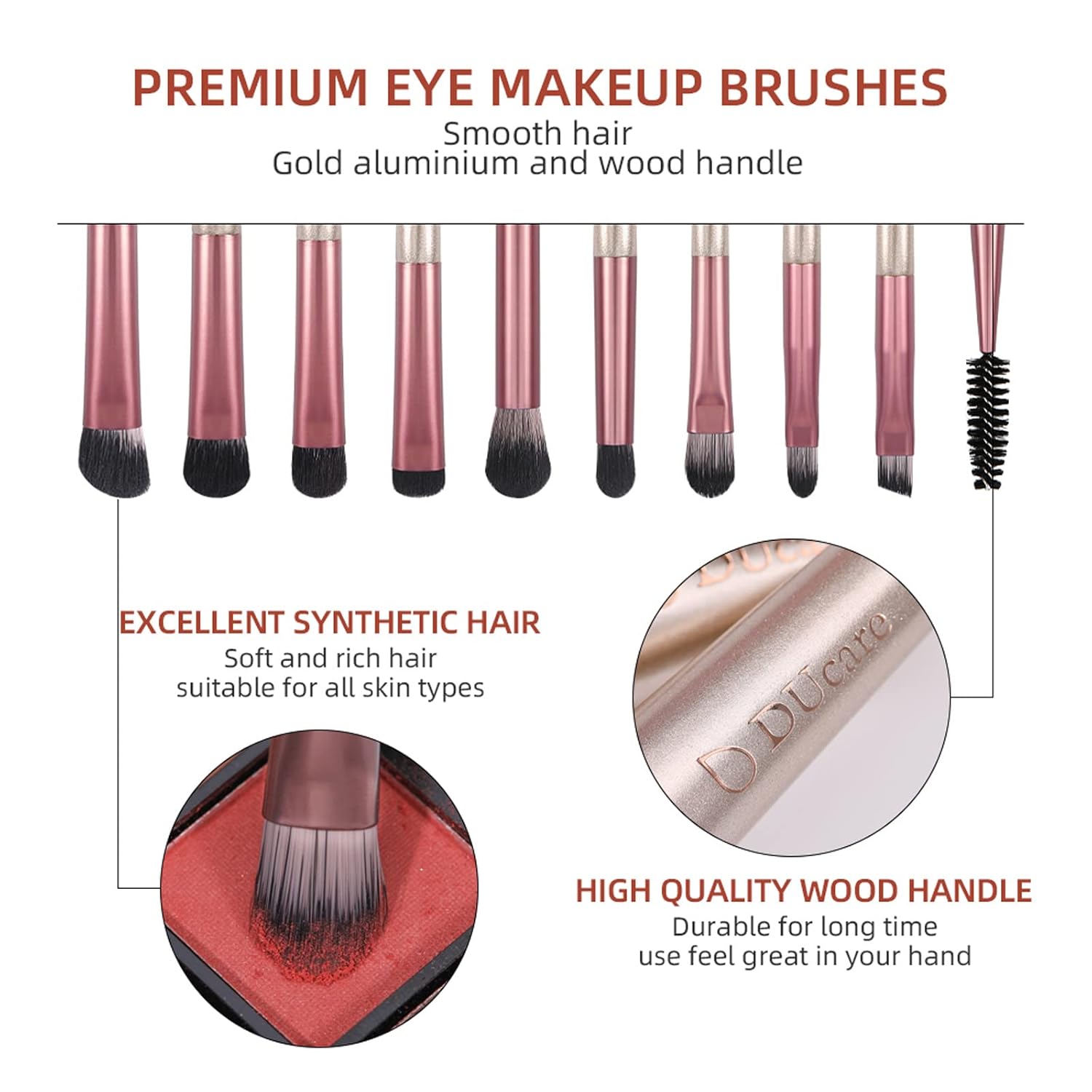 DUcare 14-Piece Rose Gold Professional Synthetic Makeup Brush Set with Bag - Image 6