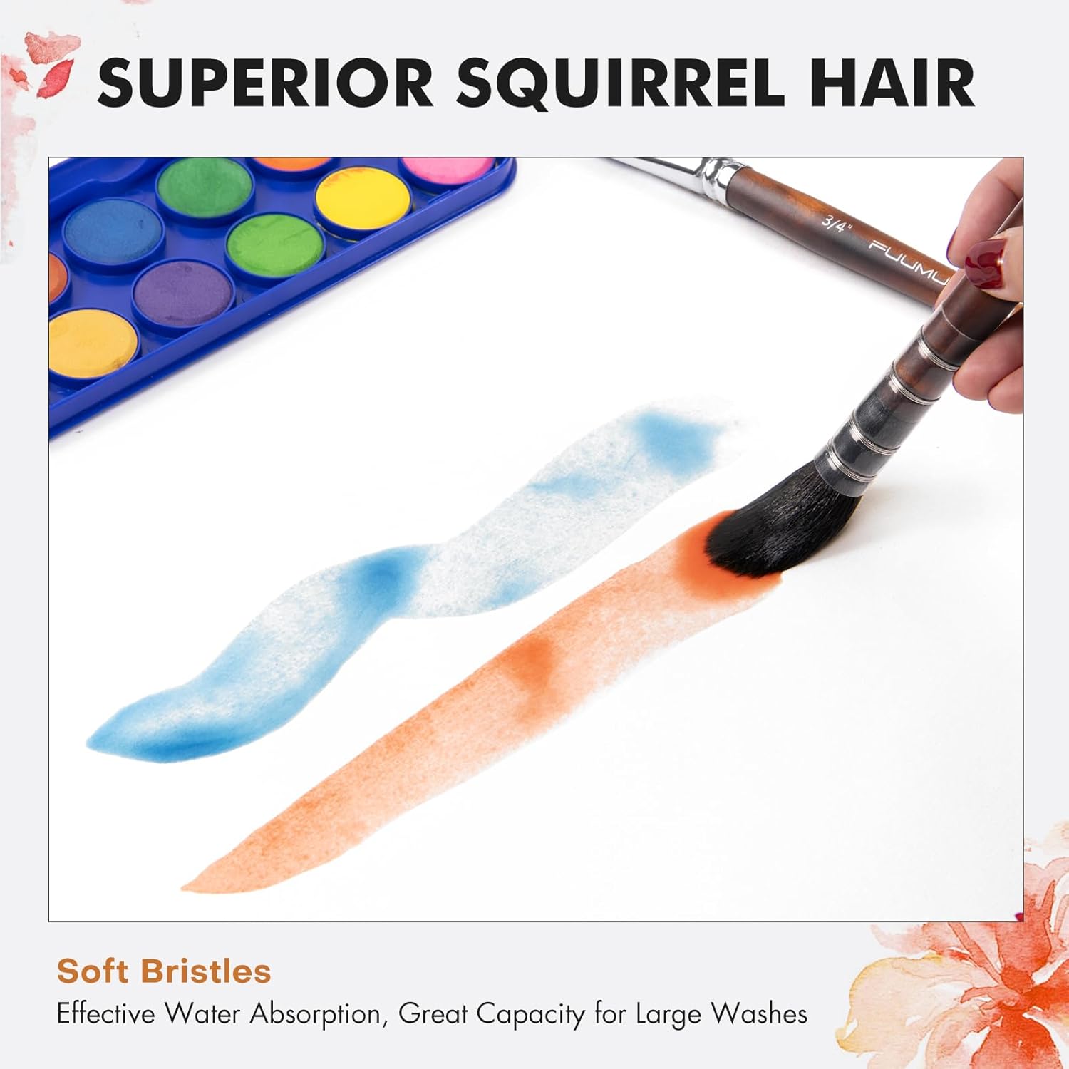 Fuumuui 9pc Professional Watercolor Paint Brush Set Sable Squirrel Bristle Medium - Image 3