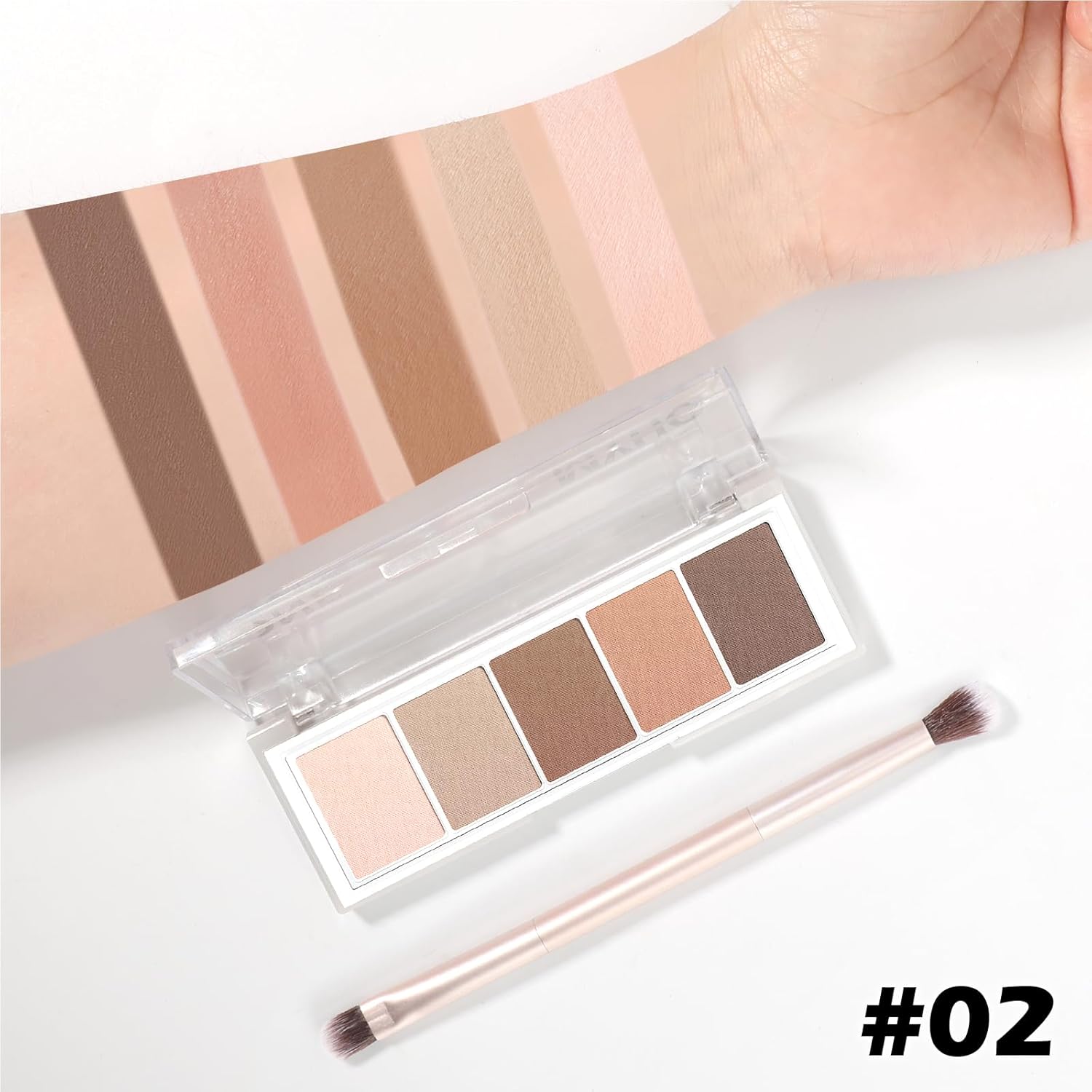 5-Color Matte Eyeshadow Palette Waterproof Neutral Taupe Brown Shades with Brush - Image 4