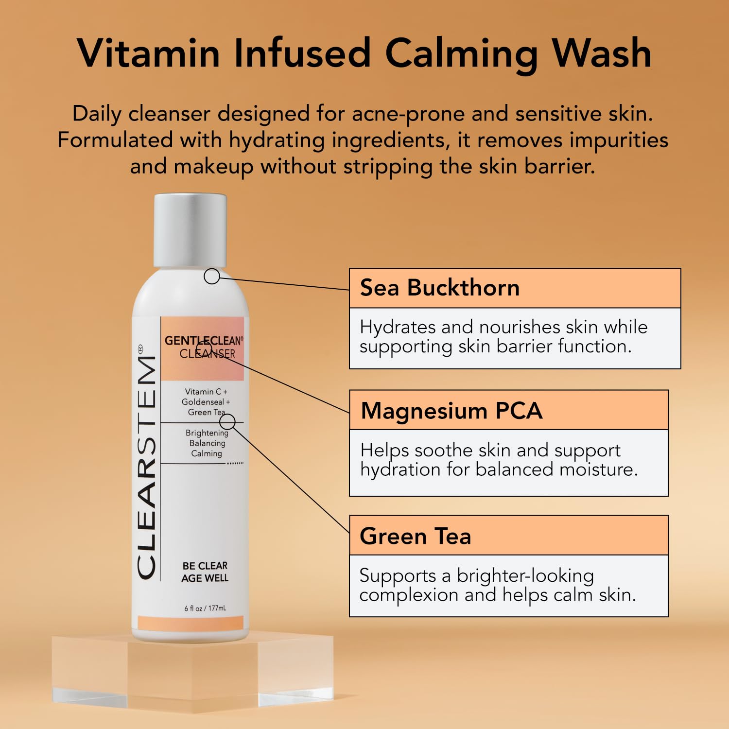 GentleClean Vitamin C Calming Cleanser and Makeup Remover 6 fl oz Vegan Cruelty Free - Image 4