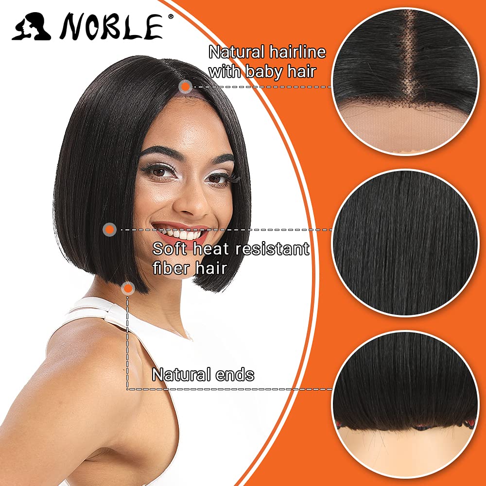 NOBLE 10 Inch Short Straight Black Bob Wig for Women, 150% Density HD Lace - Image 3