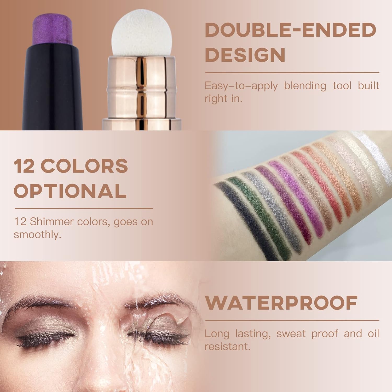 Violet Shimmer Rotatable Cream Eye Shadow Stick with Soft Brush Applicator - Image 7