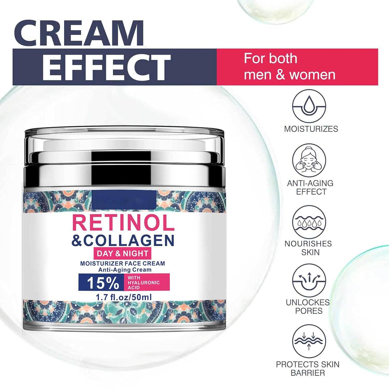 Retinol Anti-Aging Cream with Hyaluronic Acid and Collagen 1.7 Fl Oz - Image 4