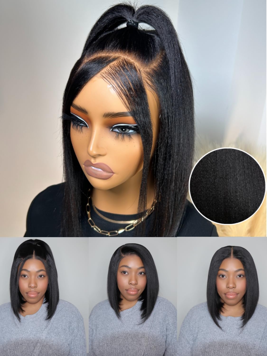 Nadula 10 Inch Glueless Yaki Straight Bob Wig HD Lace Front Human Hair - Image 3