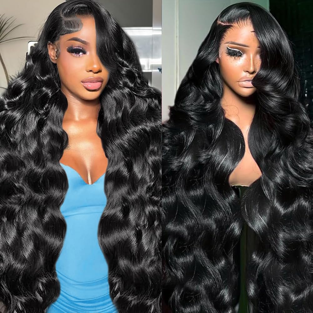 32 Inch Body Wave Lace Front Wigs Human Hair 220 Density Transparent Lace Frontal Wig 13x6 Lace Front Wigs Human Hair Pre Plucked HD Lace Frontal Long Human Hair Wig for Women with Baby Hair