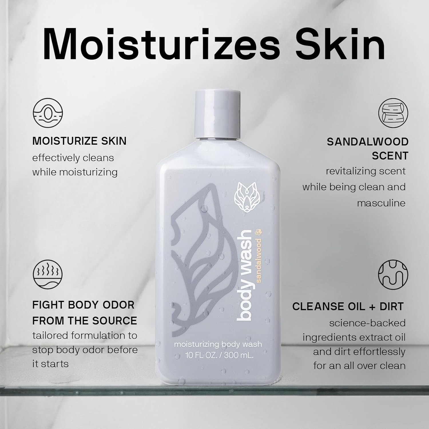 Black Wolf Sandalwood Moisturizing Body Wash 16 oz for Men Dry Skin Hydrating Cleanser - Image 3