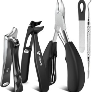 Toenail Clippers for Thick Toenails for Seniors, Angled Head Large Toe Nail Clippers for Thick Nails for Men, Heavy Duty Ingrown Toenail Clippers with Wide Jaw, Sharp Slanted Nail Cutter Black