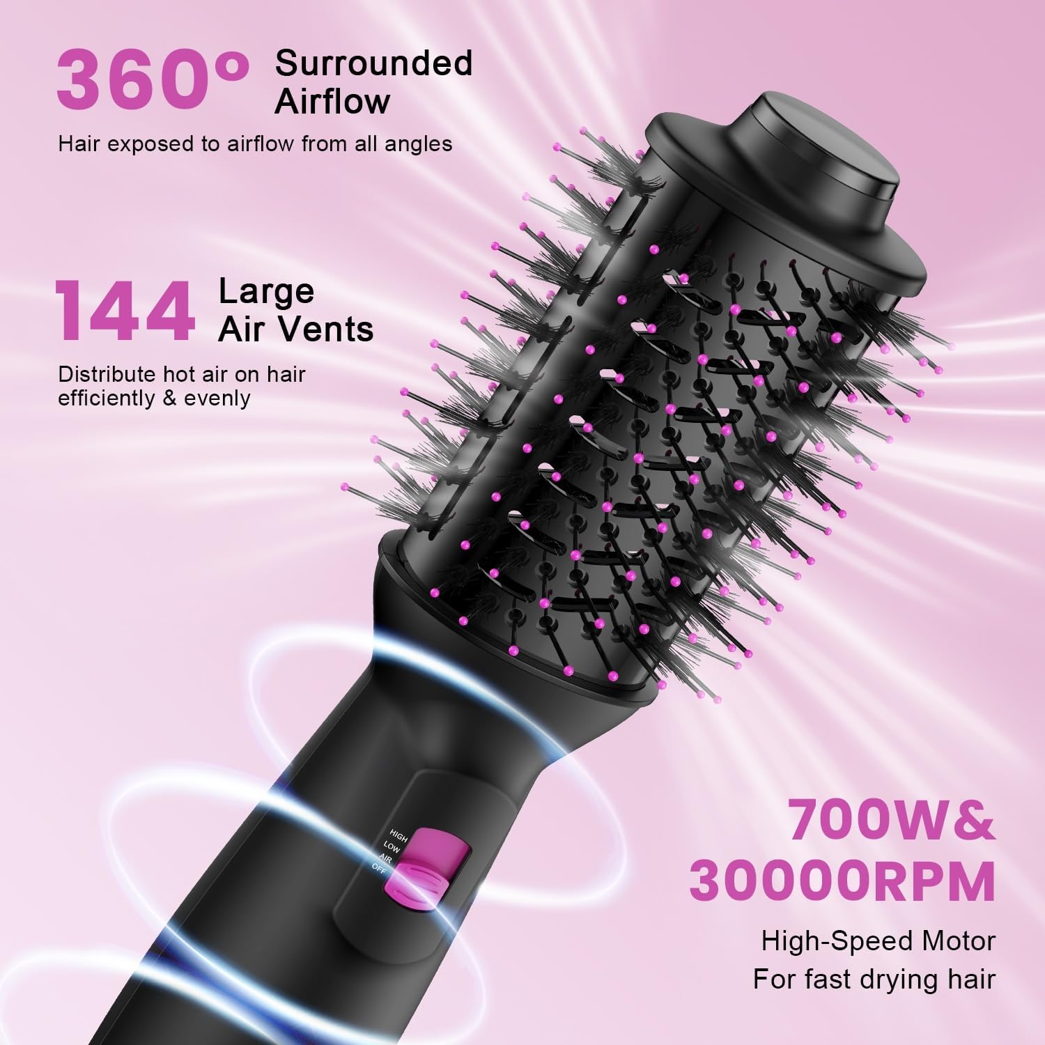 Dual Voltage Mini Hair Dryer Brush 120V-240V Anti-frizz Volumizer with UK/EU Plug - Image 4