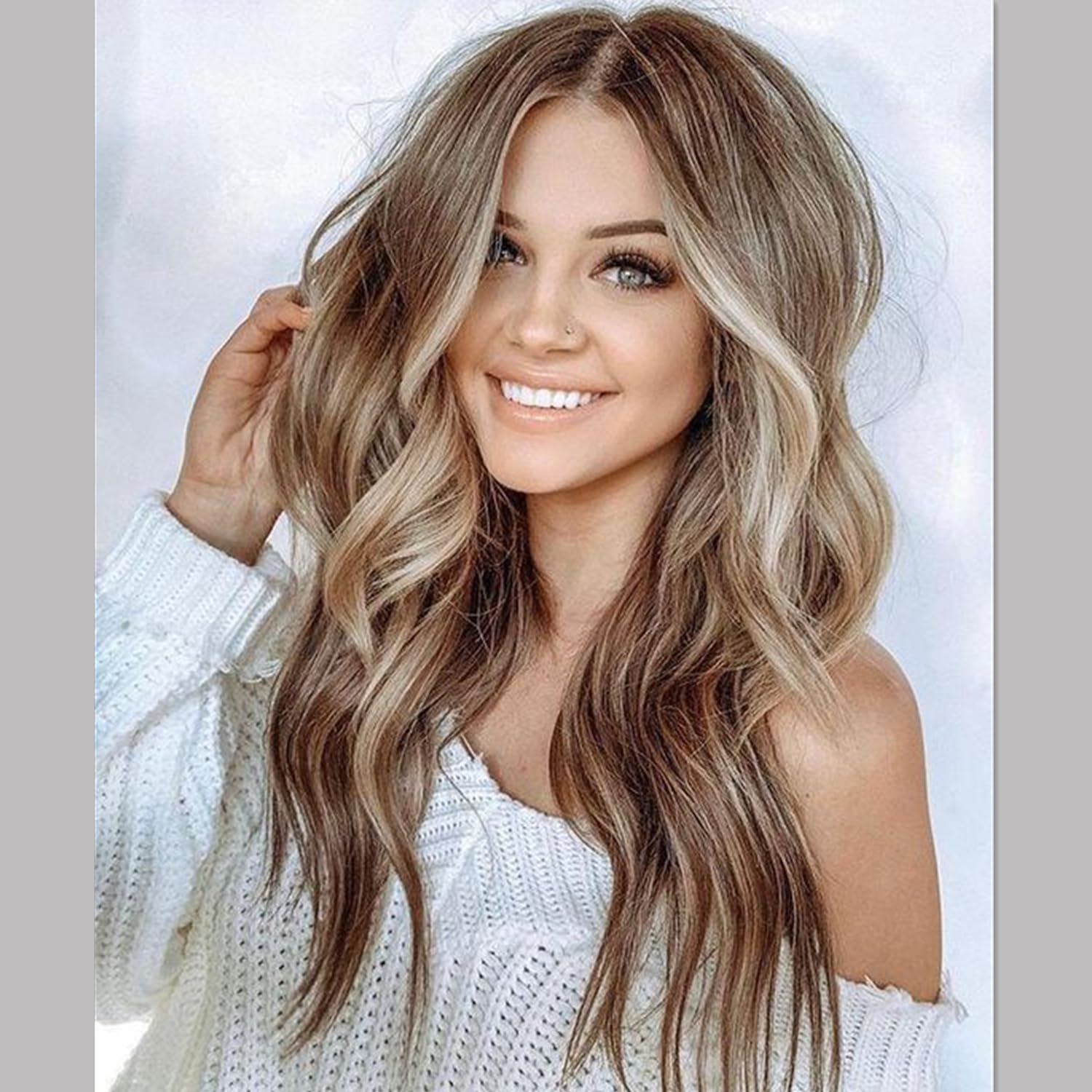 Smartinnov 24-Inch Ash Blonde Human Hair Wig Balayage Highlights Lace Front 150% Density - Image 7