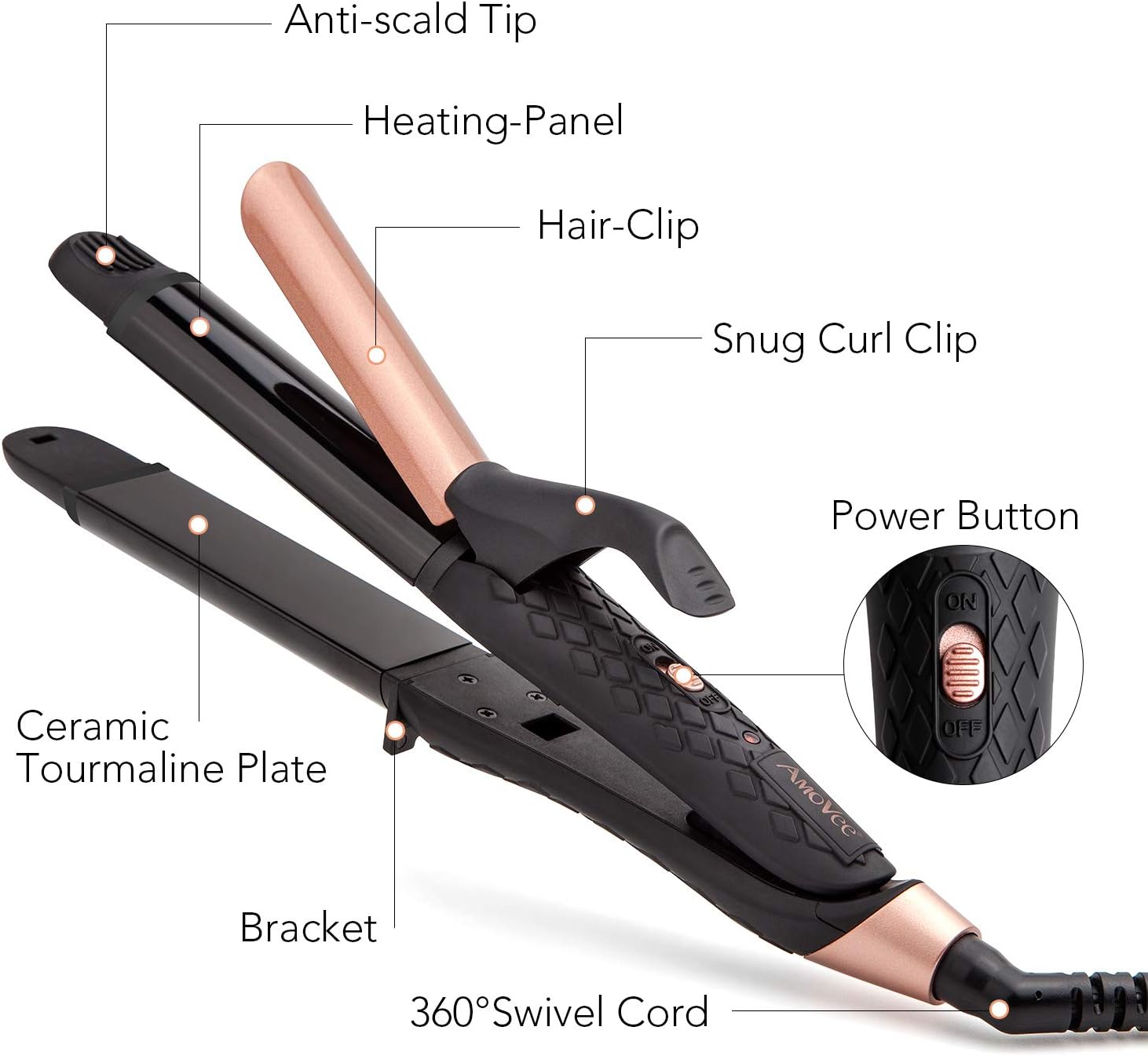 Black Dual Voltage 1 Inch 2-in-1 Curling Iron and Hair Straightener for Travel - Image 7