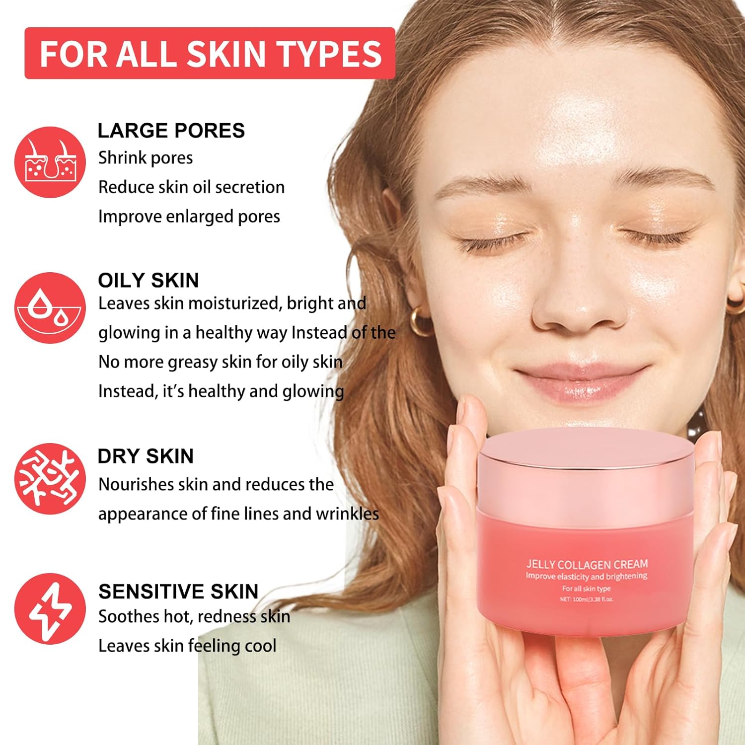 Collagen Jelly Cream with Niacinamide and Hydrolyzed Collagen for Hydration, Elasticity - 3.38 fl oz - Image 2