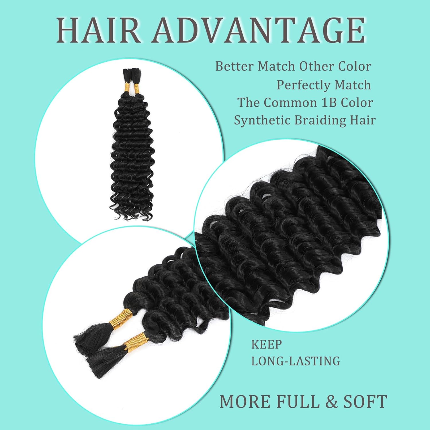 20 Inch Synthetic Curly Boho Braiding Hair 4 Bundles Wet Wavy Extensions for Black Women - Image 2