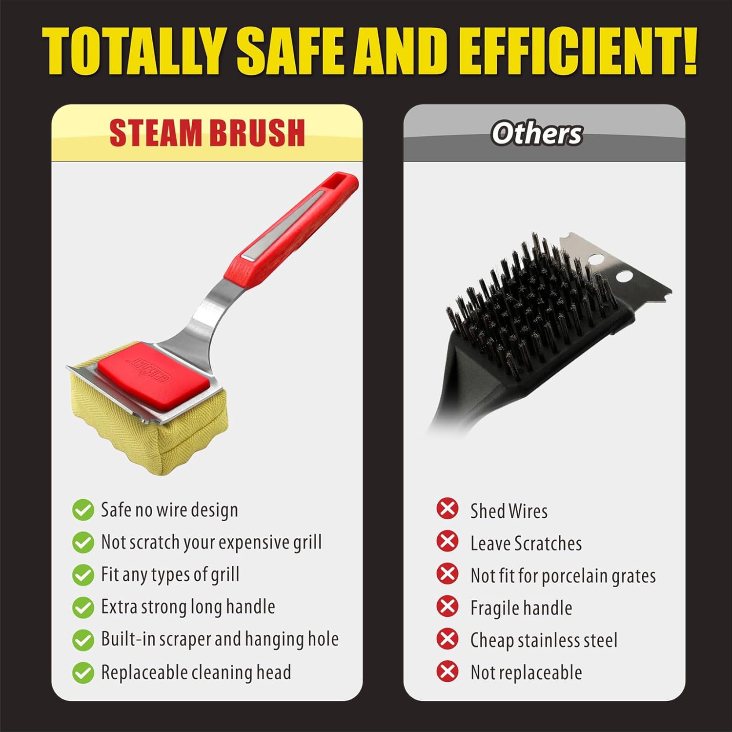 GRILLART Bristle-Free Grill Brush with Replaceable Head for Cast Iron and Stainless Steel Grates - Image 8