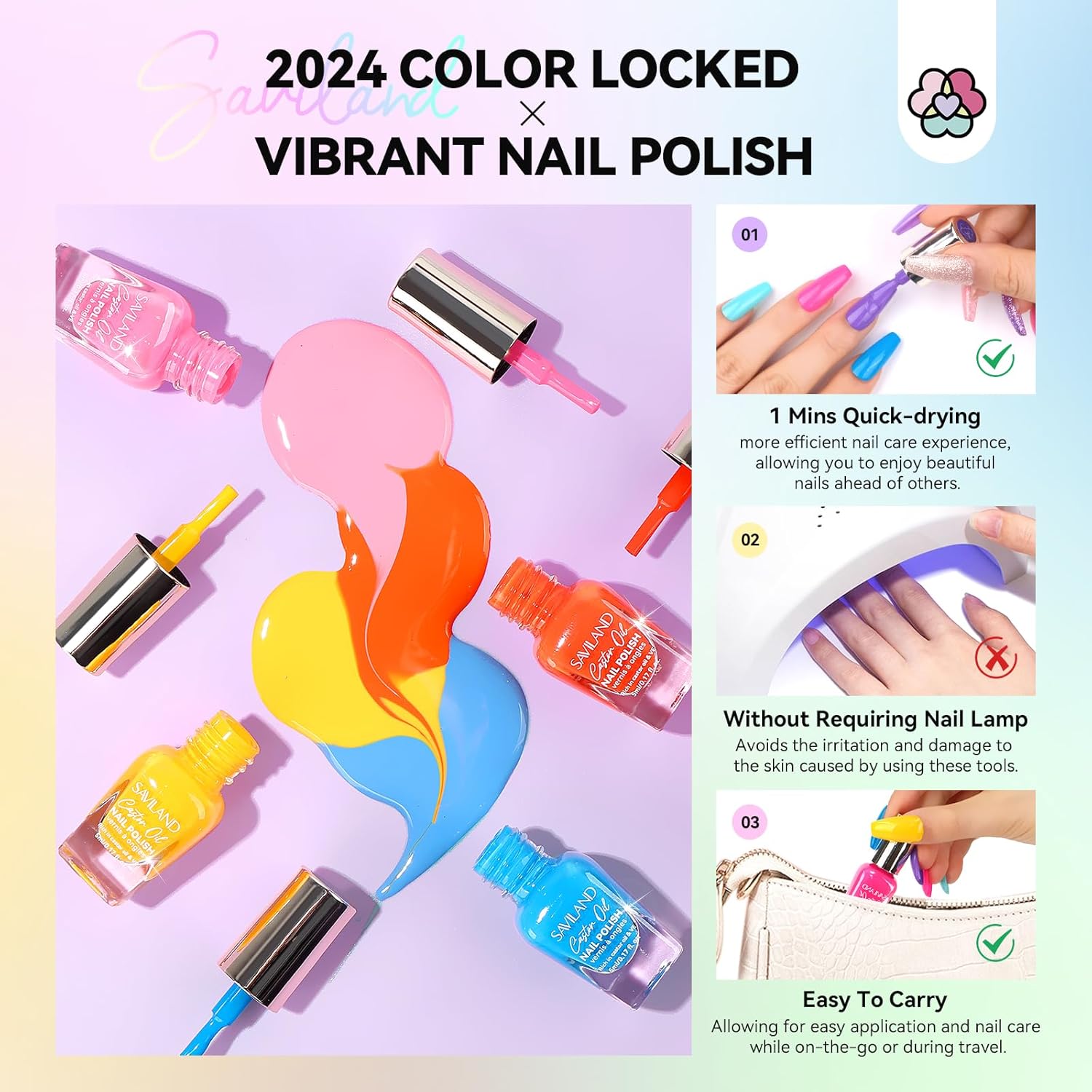 SAVILAND 24-Color Quick-Dry Nail Polish Set with Neon Glitter and Plant-Based Ingredients - Image 5