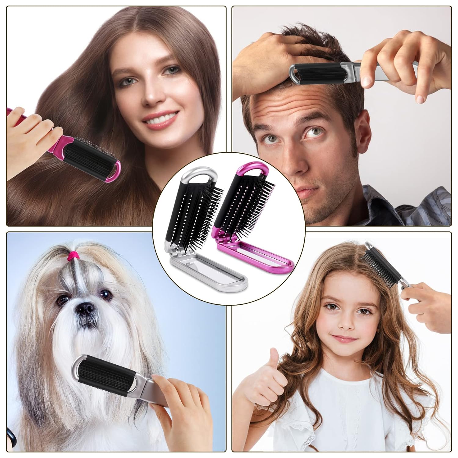Sliverdew Travel Hair Brush Set, 2 Folding Brushes with Mirror, Compact and Portable, Silver & Purple - Image 7