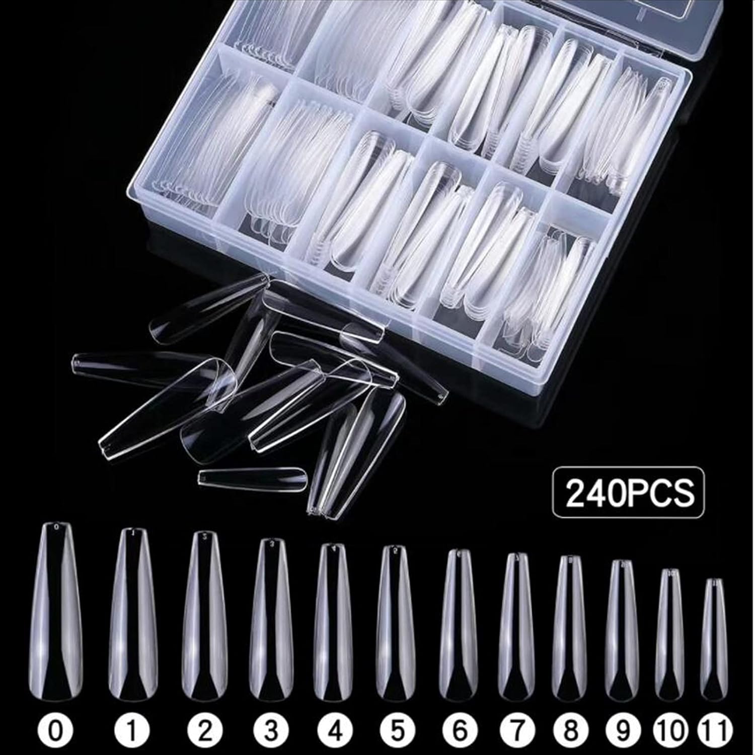LoveOurHome XL Ballerina Acrylic Nail Tips Full Cover 240 Piece Set 12 Sizes ABS - Image 4