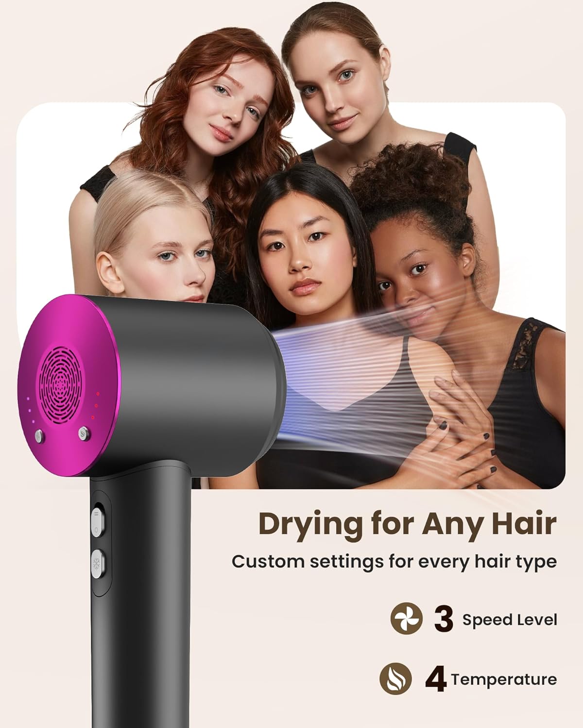Ionic Professional Hair Dryer 150,000 RPM 3 Heat Settings Magnetic Nozzle - Image 4