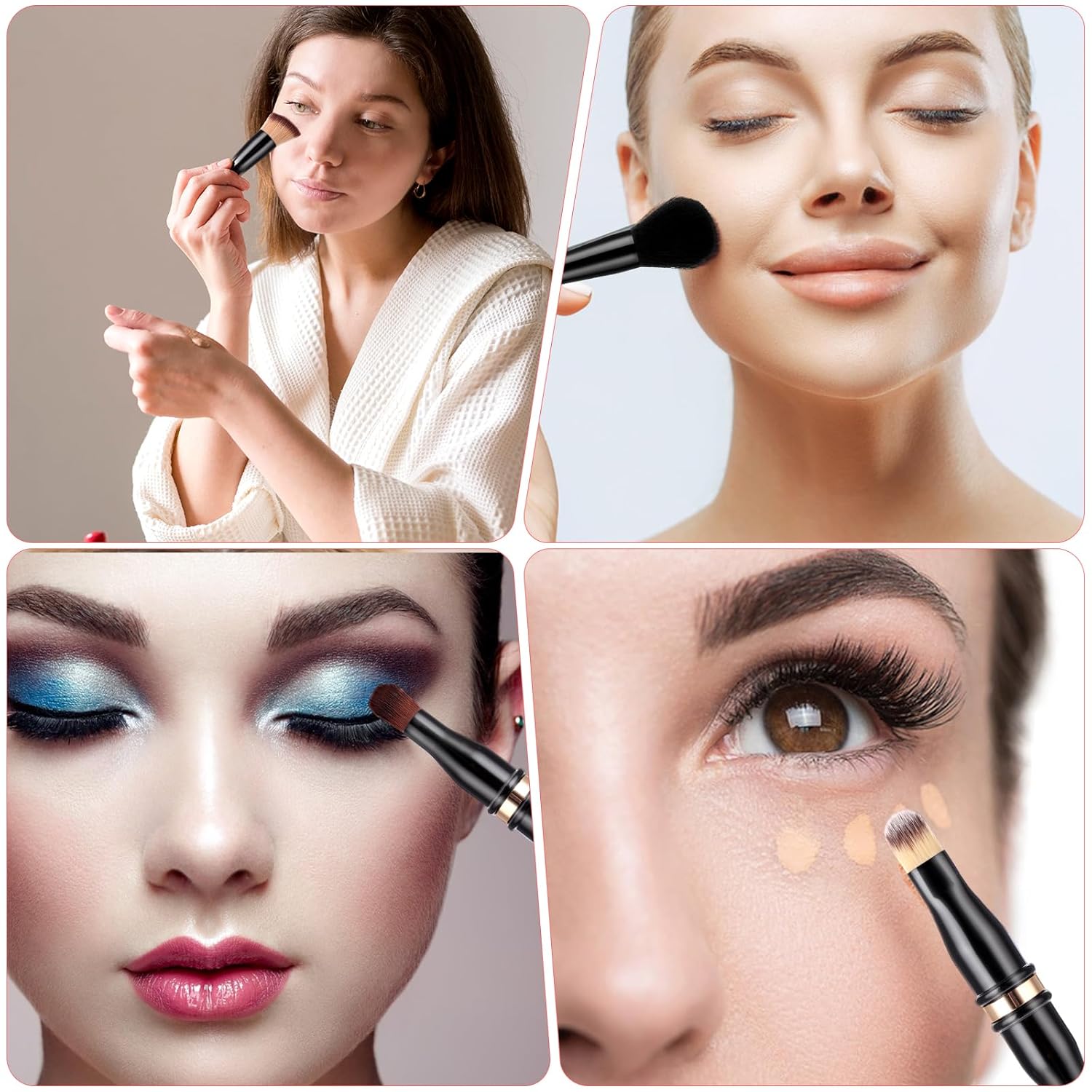 4 in 1 Travel Makeup Brush Set Dual Ended Mini Brushes with Case for Liquid Powder - Image 6
