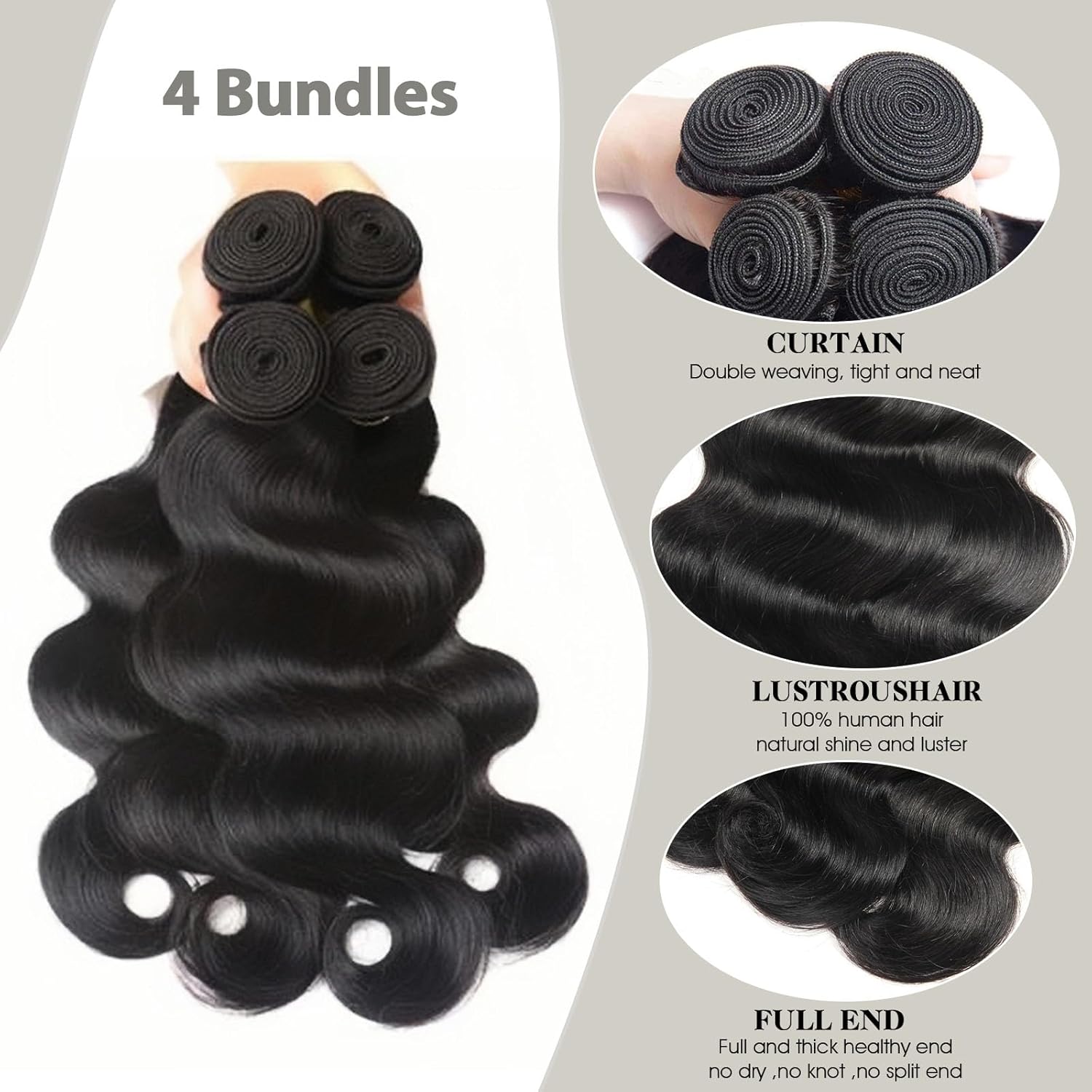 12A Body Wave Human Hair Bundles with HD Lace Frontal Closure, 20 Inches - Image 2