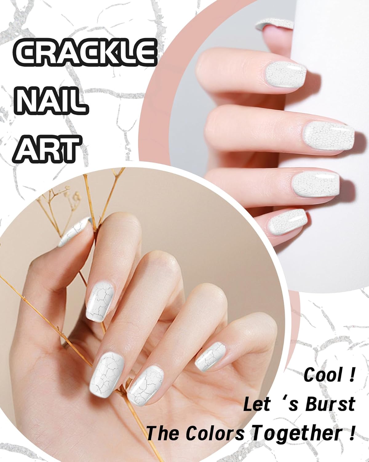 3D Crackle Gel Nail Polish Kit 2PCS Silver Base White Crackle Glue - Image 2