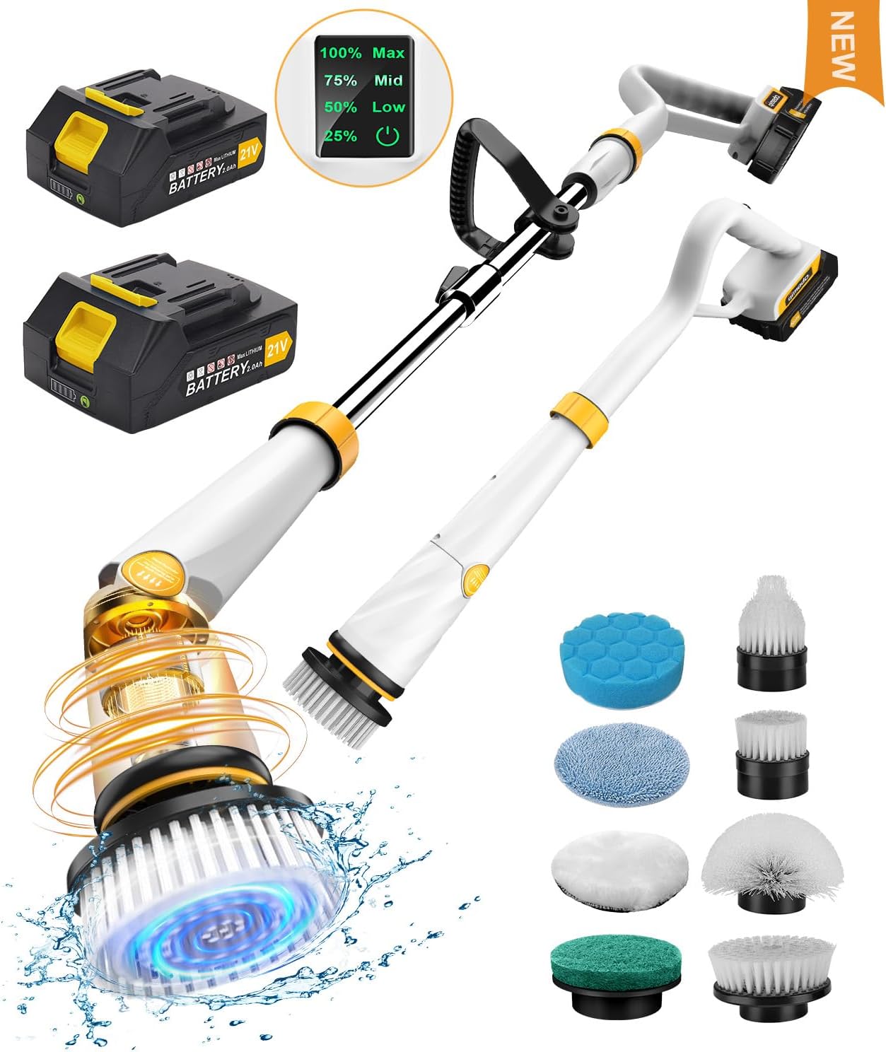 Qimedo Q2 Pro Cordless Electric Spin Scrubber with 2 Batteries and 8 Brush Heads for Deep Cleaning - Image 9