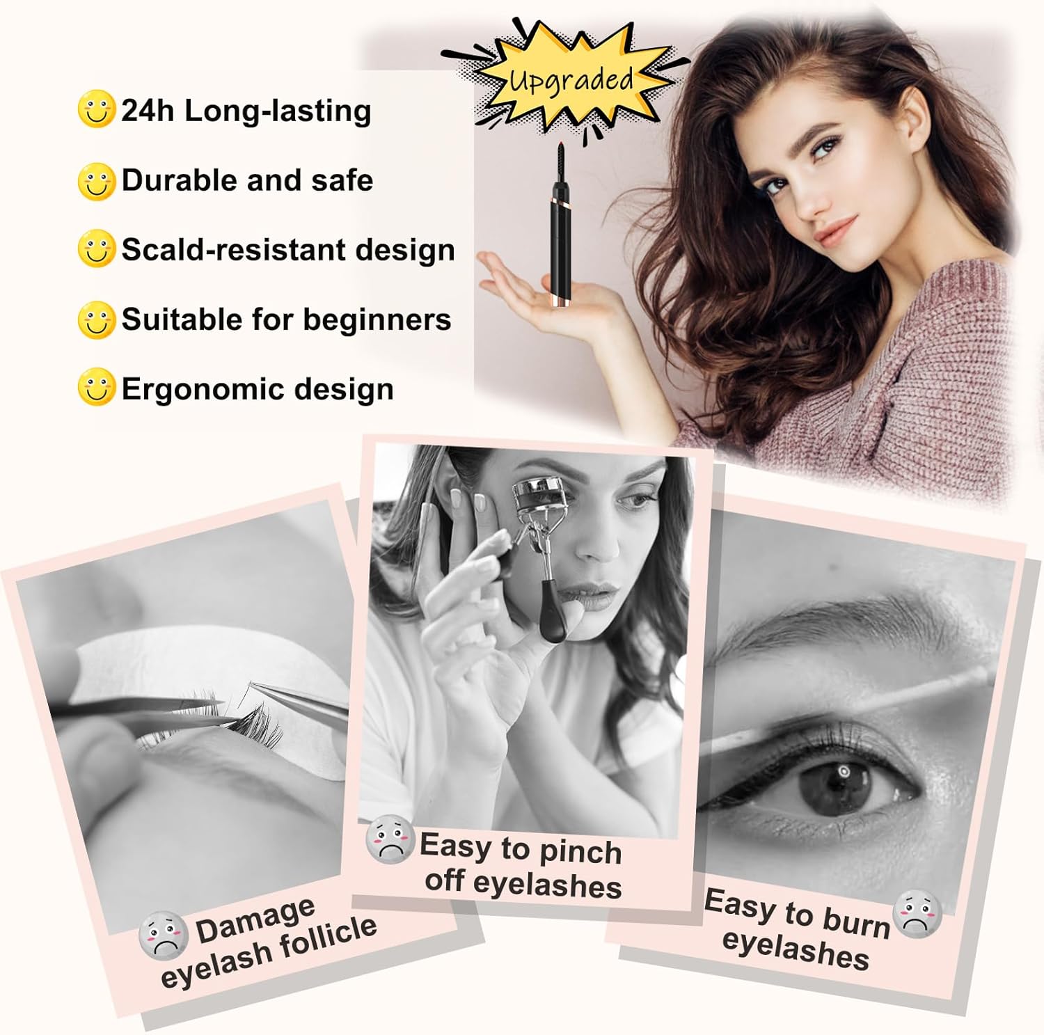 Rechargeable Heated Electric Eyelash Curler with Comb Black 2025 Model for 24-Hour Lasting Curls - Image 3