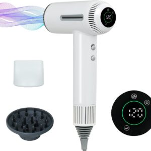 Hair Dryer,7 Temps&31 Modes.Intelligent Temperature Control,LCD Display,Self-Cleaning Mode,Facial Care Mode.1600W RPM Ionic Blow Dryer.Low Noise Thermo-Control Hair Dryer with Diffuser and Nozzle