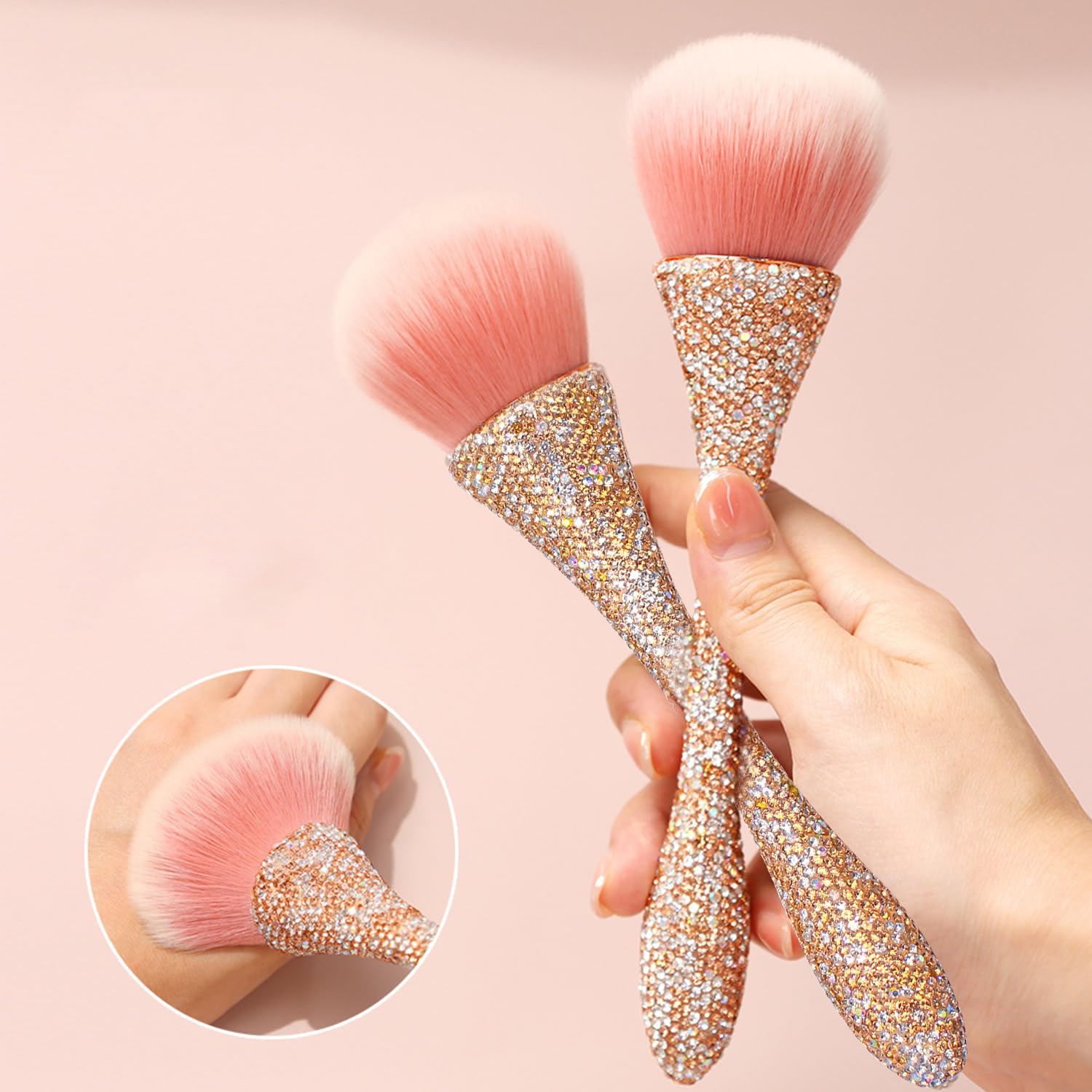 WOKOTO Gold Rhinestone Nail Dust Brush for Acrylic Nails and Makeup Blending Tools - Image 5