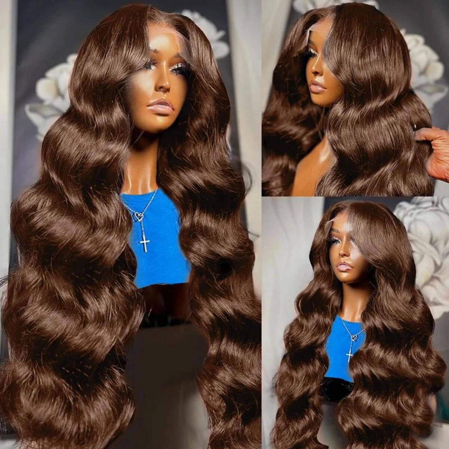 30 Inch Chocolate Brown Body Wave HD Human Hair Lace Front Wig 200 Density - Image 3