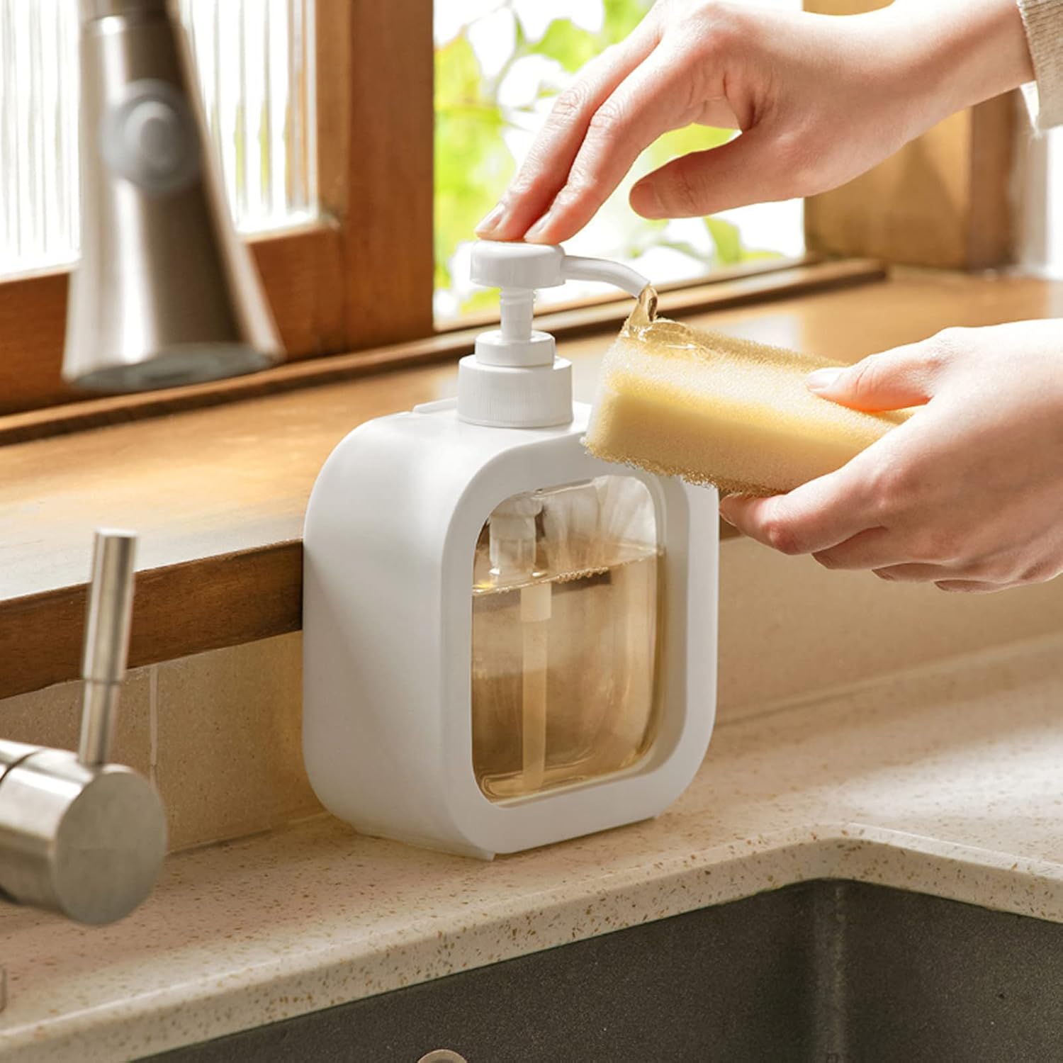 White Refillable 10 Oz Soap Dispenser for Bathroom Kitchen with Waterproof Label - Image 4