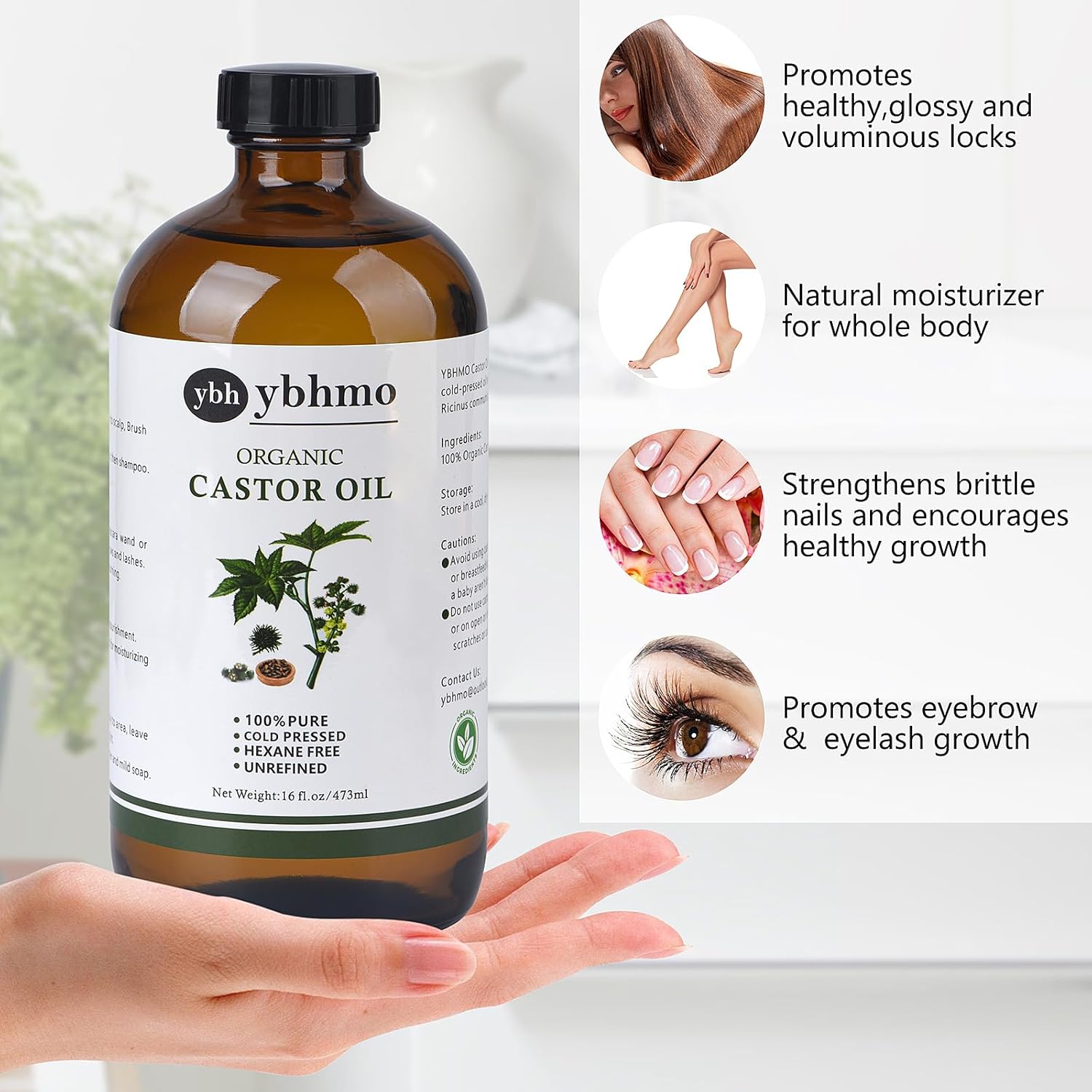16 Fl Oz Organic Cold Pressed Castor Oil, 100% Pure Hexane Free for Hair Growth and Skin - Image 4