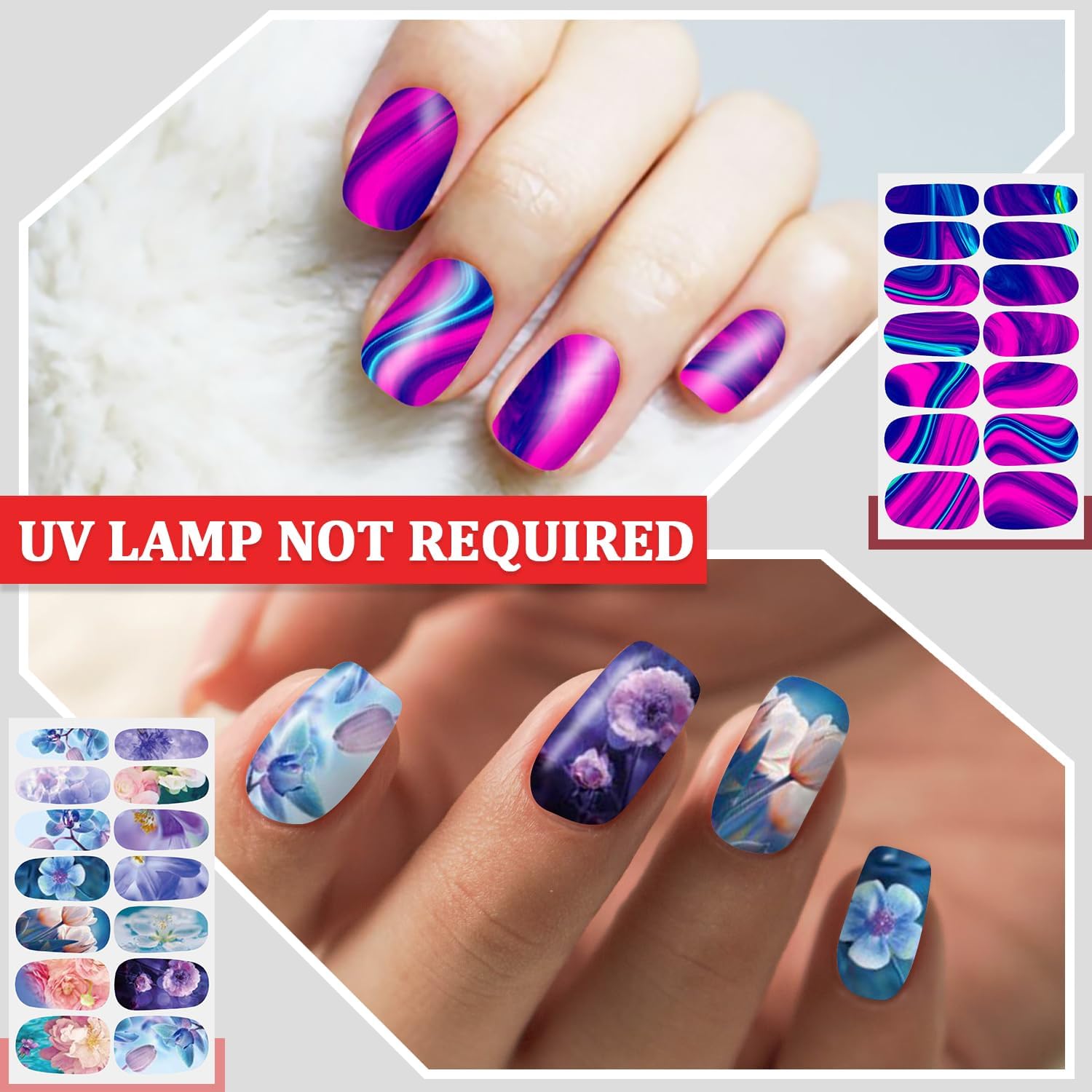 SILPECWEE 6 Sheets Iridescent Starry Full Nail Polish Wraps Stickers with Nail File - Image 2