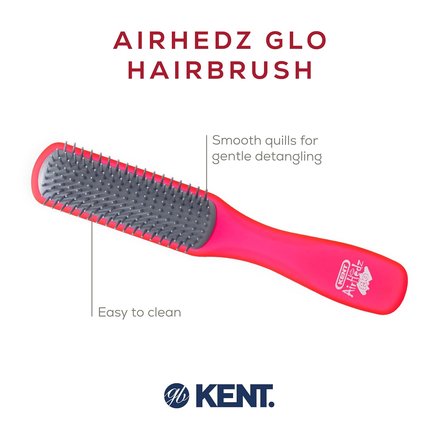 Kent Airhedz Glo Red Narrow Detangling Hair Brush Medium Long Hair - Image 4