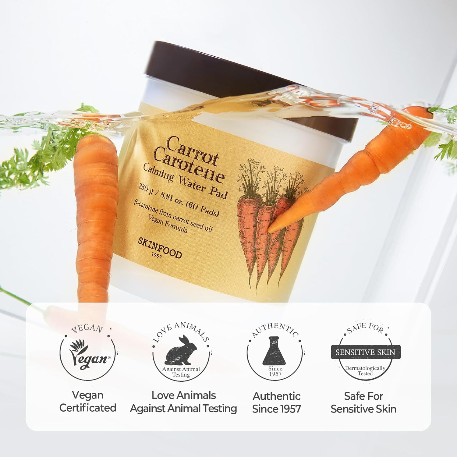 SKINFOOD Carrot Carotene Calming Toner Pads for Sensitive Skin, 60 Count, 8.81 oz - Image 7