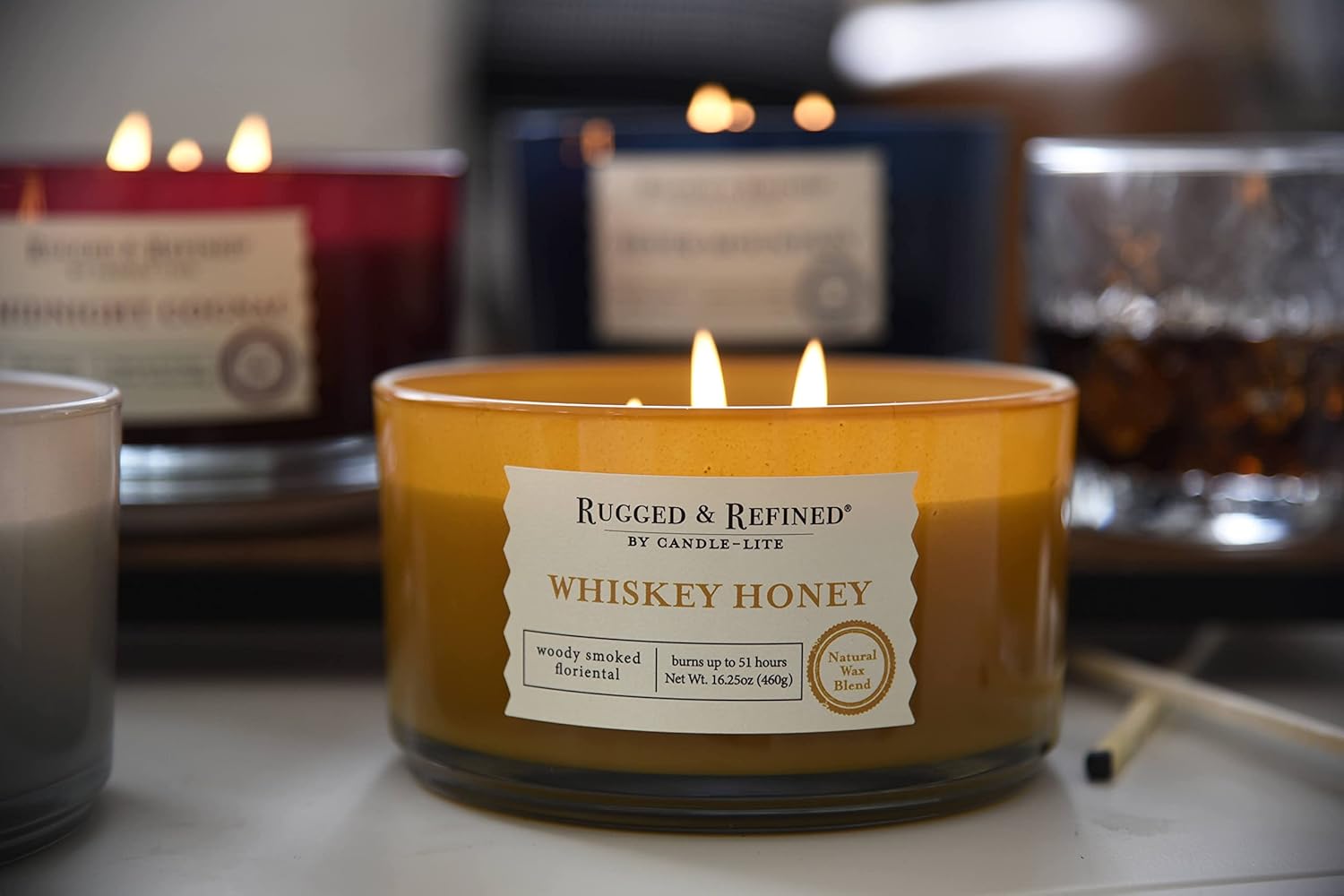 Candle-Lite Whiskey Honey Scented Candle for Men, 16.25 oz, 3-Wick, 51 Hour Burn Time - Image 2