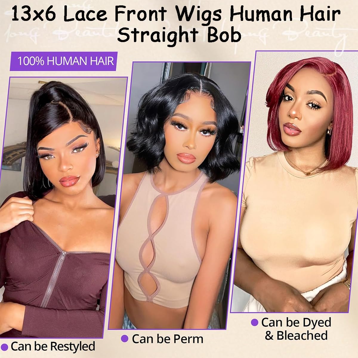 12 Inch 180% Density Straight Short Human Hair 13x6 Lace Front Bob Wig - Image 3