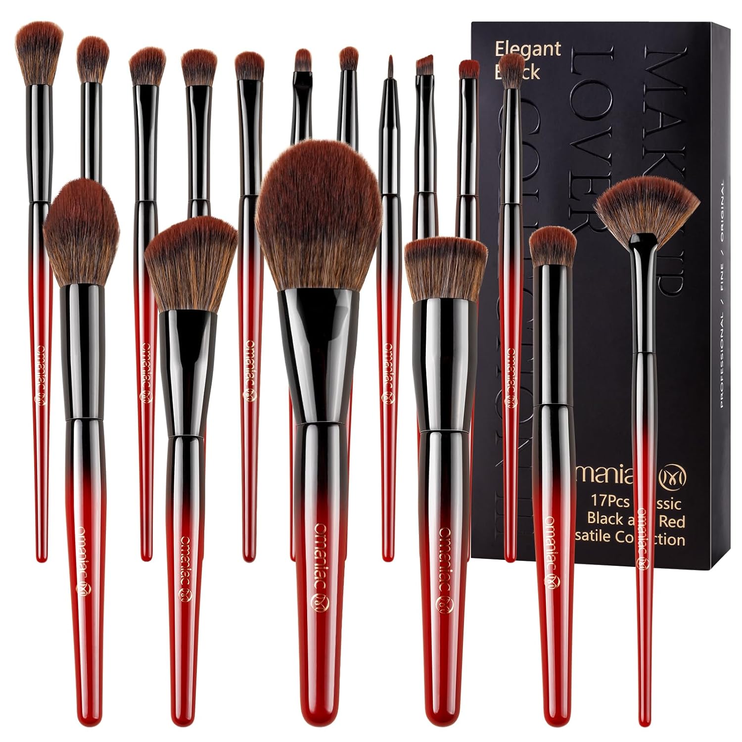 OMANIAC Professional Makeup Brush Set(17Pcs), Premium Gradient Color Wooden Handle Makeup Brushes, foundation brush, concealer brush,eyeshadow brush set,Makeup Brush Set for Makeup Beginners.