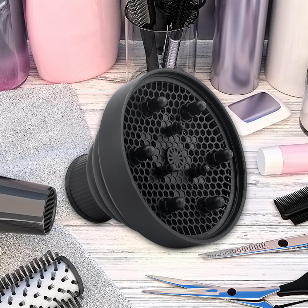 Black Foldable Portable Hair Dryer Diffuser Attachment for Travel, Fits 1.57-1.96 inch Nozzles - Image 9