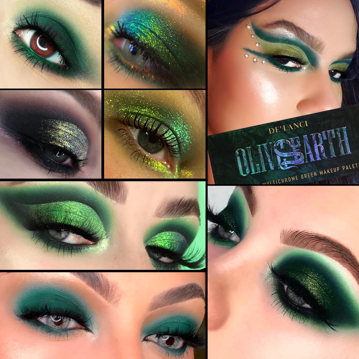DE'LANCI Glitter Olive Green 12-Color Ultra-Pigmented Multichrome Eyeshadow Makeup Palette - Image 2