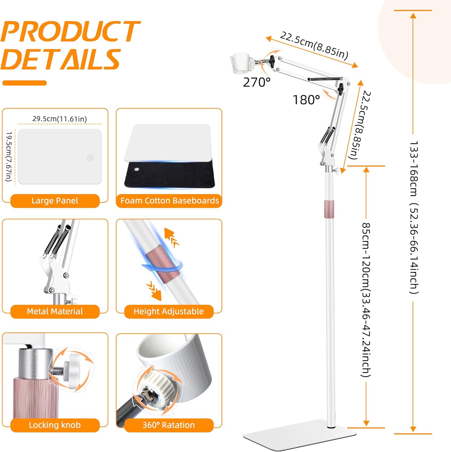 White Adjustable 1.68M Hair Dryer Stand Holder with Heavy Base - Image 5