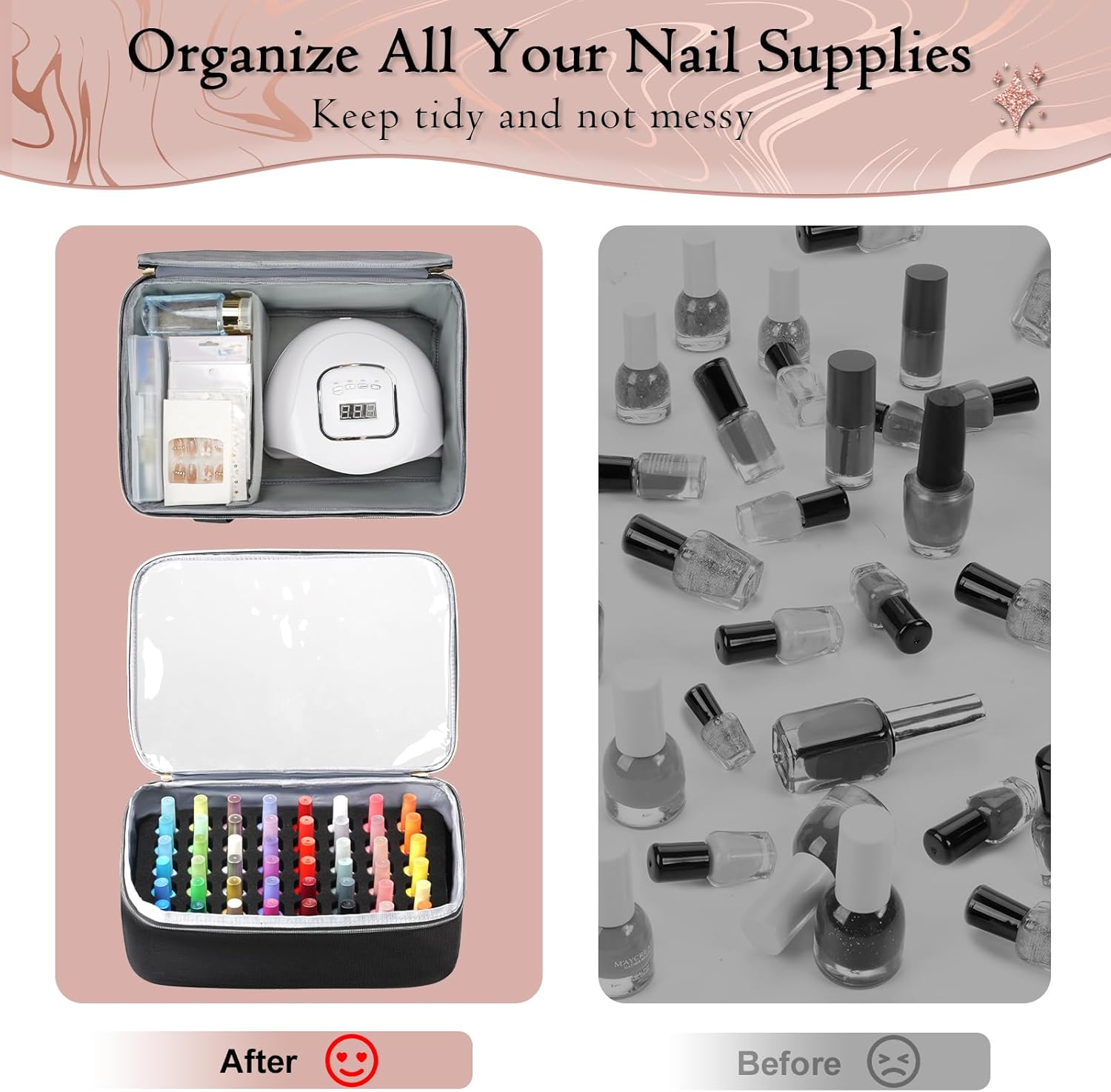 YOREPEK Extra Large Nail Polish Organizer Case for 96 to 100 Bottles with 2 Pouches - Image 6
