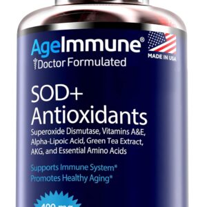 SOD Antioxidants Complex Healthy Aging Supplement - 400mg of Superoxide Dismutase - Alpha Lipoic Acid - Green Tea Extract - L-Arginine - Lysine - AKG - Vitamins A and E for Immune Support-120 Capsules