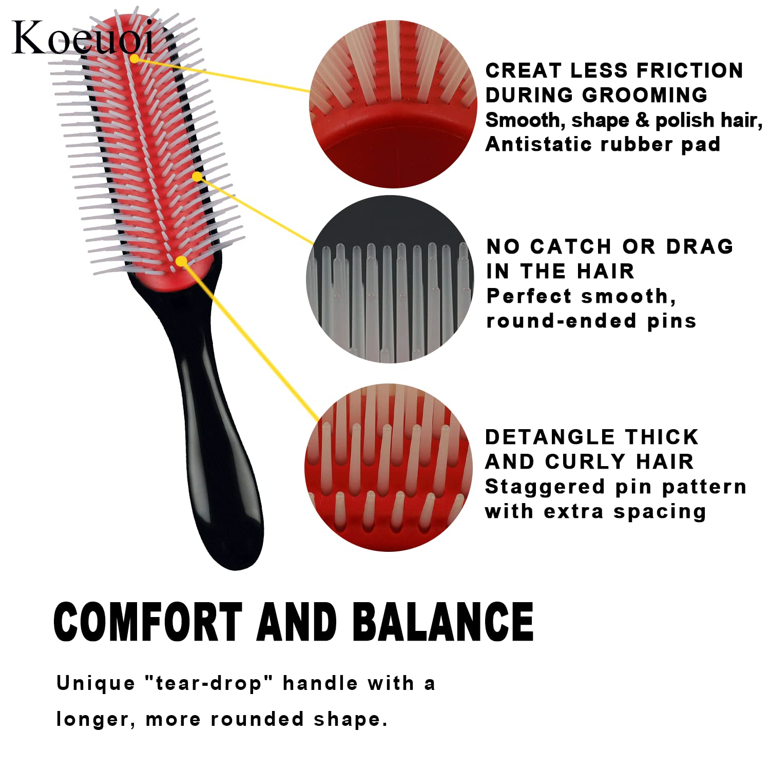 9 Row Black Curly Hair Brush for Effortless Detangling and Shaping Wet or Dry Hair - Image 2
