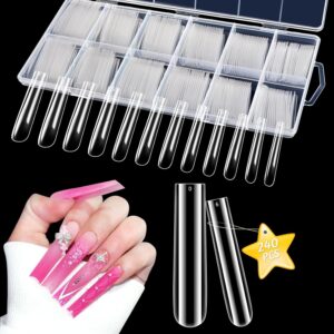 LIONVISON 3XL Clear Full Cover Nail Tips for Acrylic Nails Professional, 240PCS Extra Long Tapered Square, 12 Sizes Straight Press On Gel Nail Tips for Nail Salons Home DIY