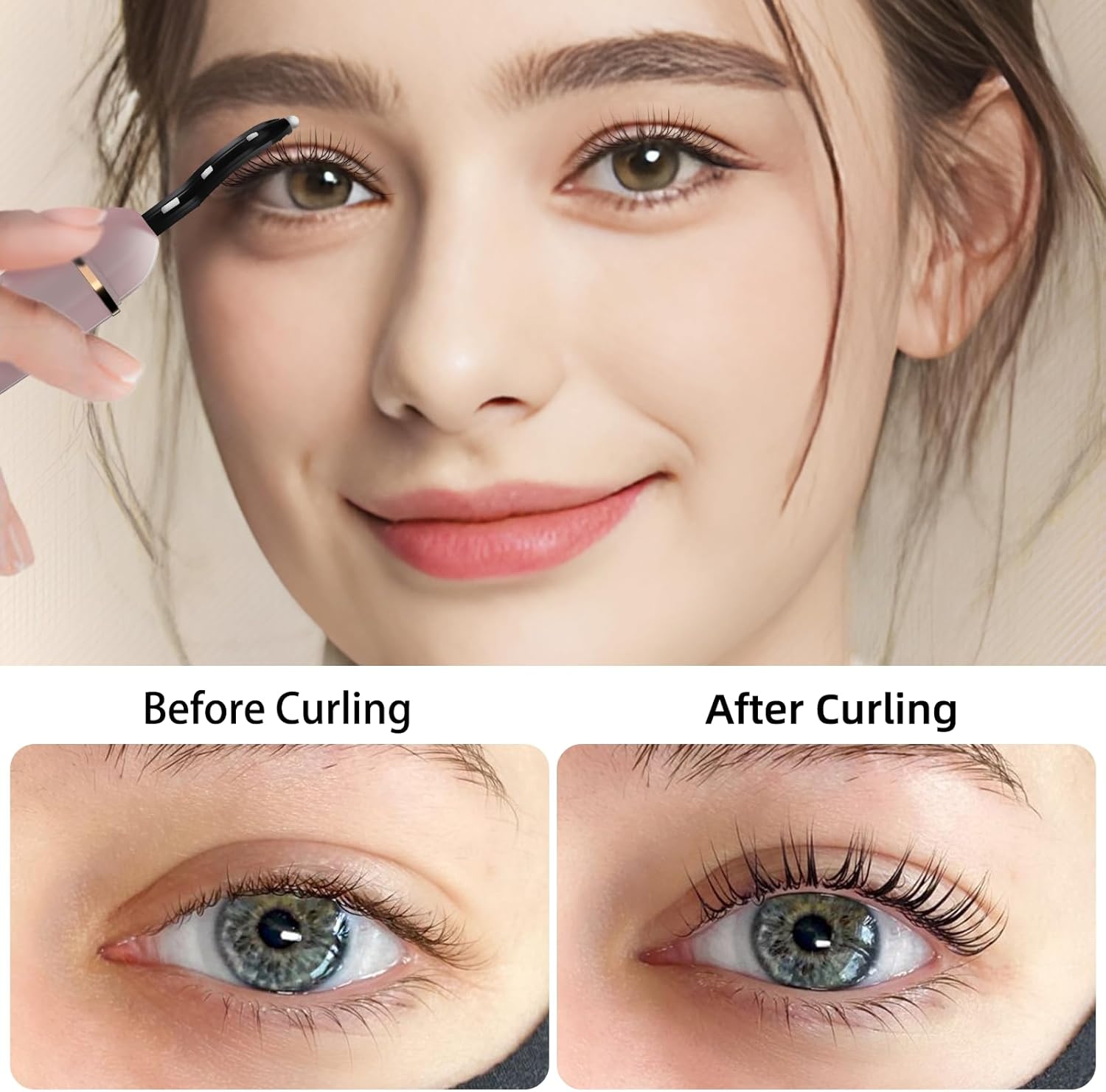 Heated Eyelash Curler Accurate Temperature Control Intelligent Power Off 24Hr Makeup Quartz Pink Champagne Gold - Image 3