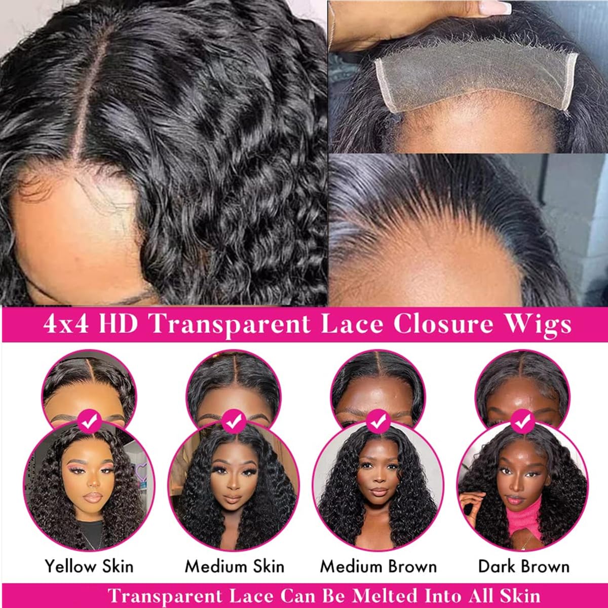 Josblue 4x4 Deep Wave Lace Front Wig 18" Natural Color 180% Density - Image 5